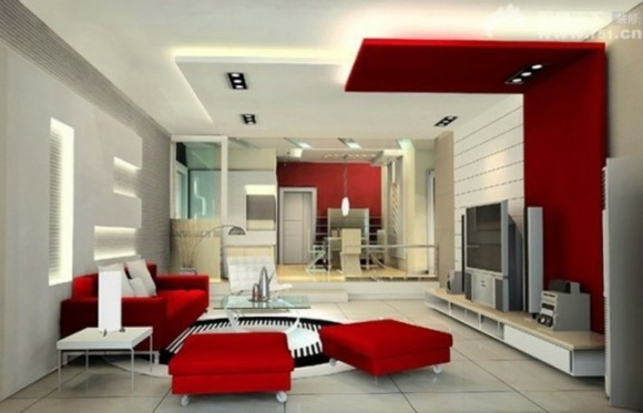 salon moderne en magnifique couleur rouge