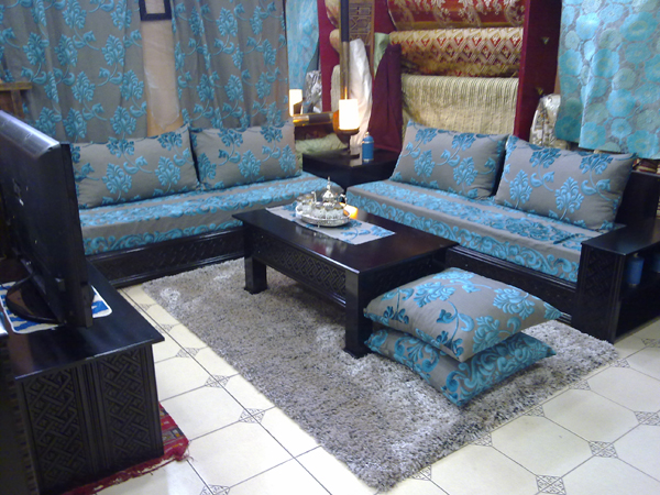 salon marocain en bleu